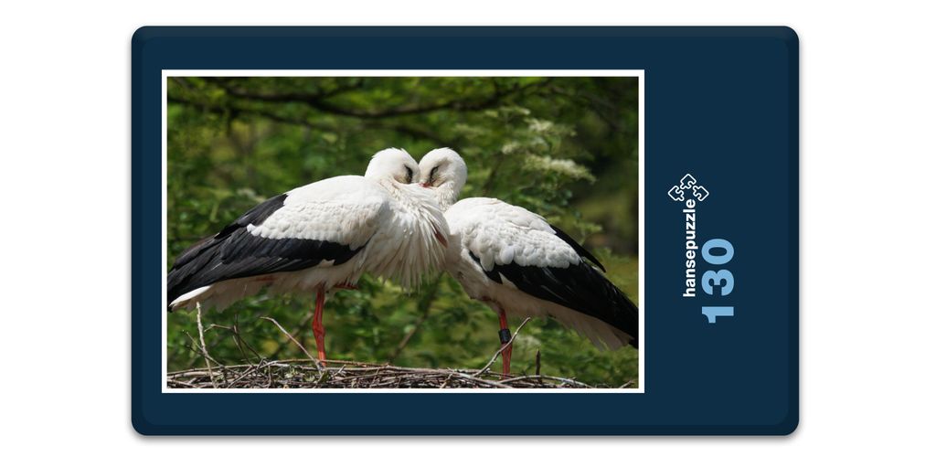 hansepuzzle 19445 - Storch im Nest Puzzle, 130 Teile, Tierwelt, 28,7 x 20,0cm mit hochwertiger Aufbewahrung, Kartonbox & Beutel