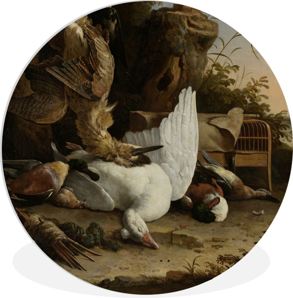 MuchoWow Rundes Wandbild - Runde Bilder Eine Elster auf einem Baumstumpf - Melchior d'Hondecoeter Ø 30 cm Kreis Wanddekoration Kunststoff - Wand...