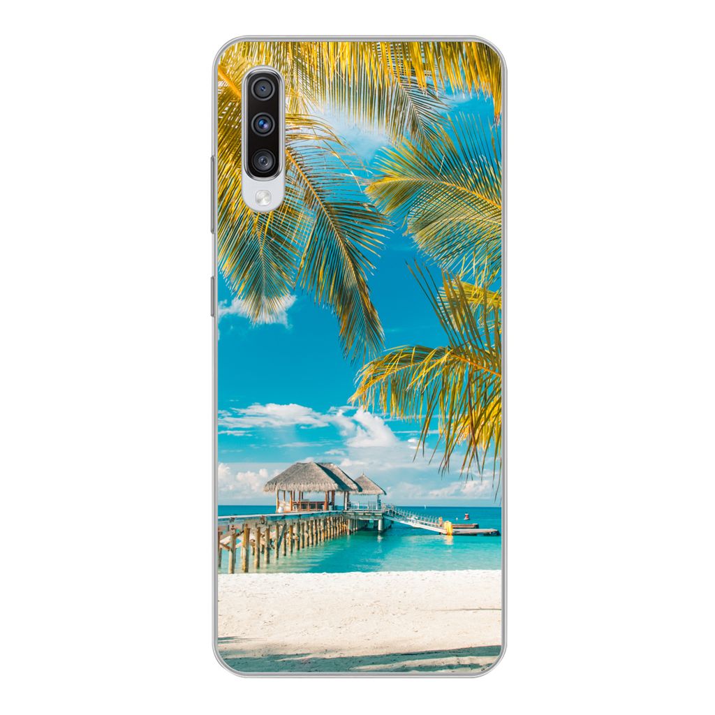 MuchoWow Handyhülle Schutzhülle Hülle für Samsung Galaxy A70 Strand - Palme - Meer Silikon Softcase Handy Hülle - Schutzhaube