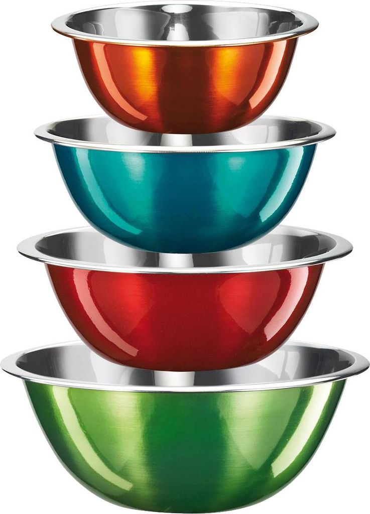 4tlg. KING Schüssel-Set COOL MIX aus Edelstahl in High-Gloss Optik / 4 Schüsseln aus Edelstahl in den Größen ca. Ø16cm, Ø18cm, Ø20cm & Ø2...