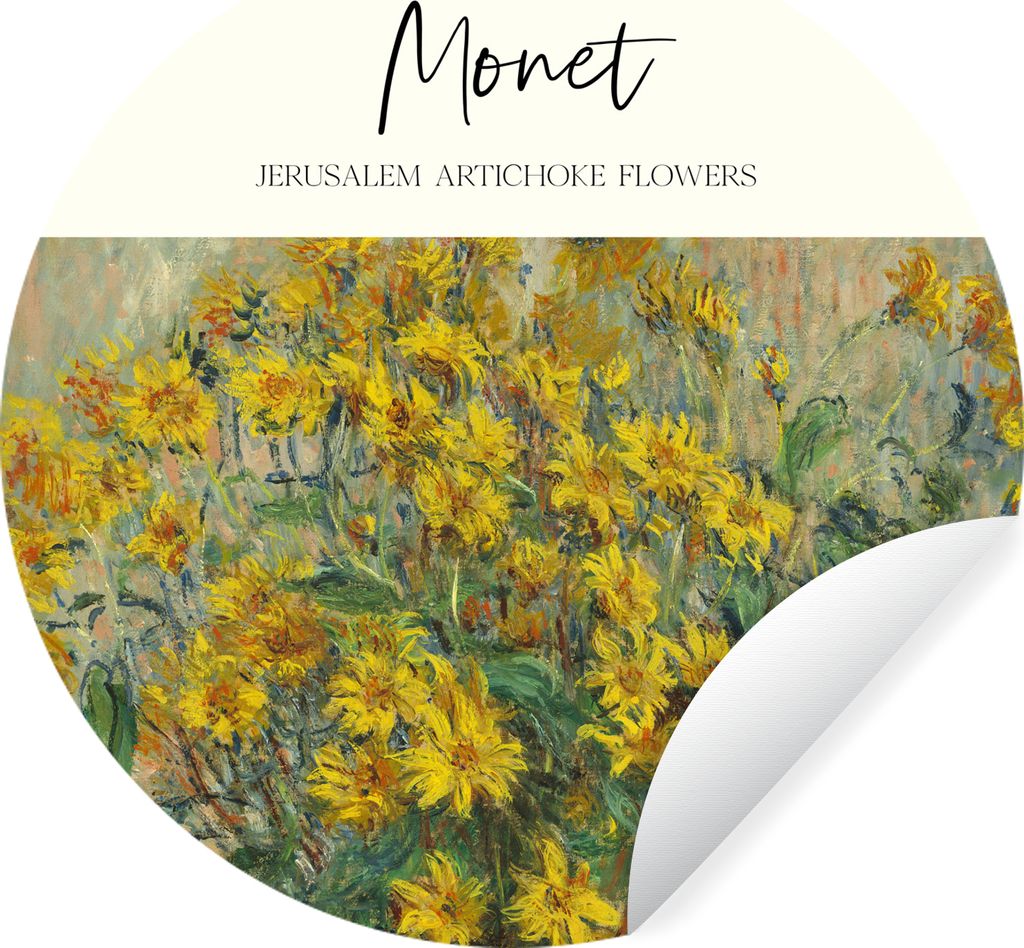 MuchoWow Runde Wandtattoo - Wandsticker Tapete Aufkleber Gemälde - Topinamburblüten - Monet Ø 100 cm Selbstklebend und Repositionierbar - Wand...