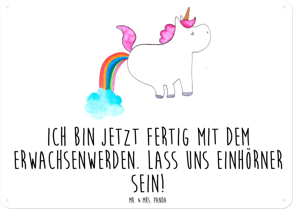 Mr. & Mrs. Panda tafel Einhorn Pupsen DIN A6 - Weiß - Geschenk, Blechschild, Türschild, Schild, Unicorn, Lustig, Wandbild, Pups, Regenbogen, Magn...