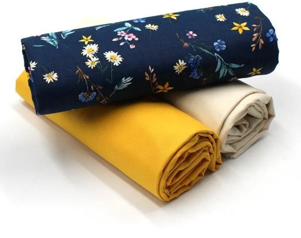 Tissu en coton bleu marine à motif floral champêtre, coupon de 1,5 m