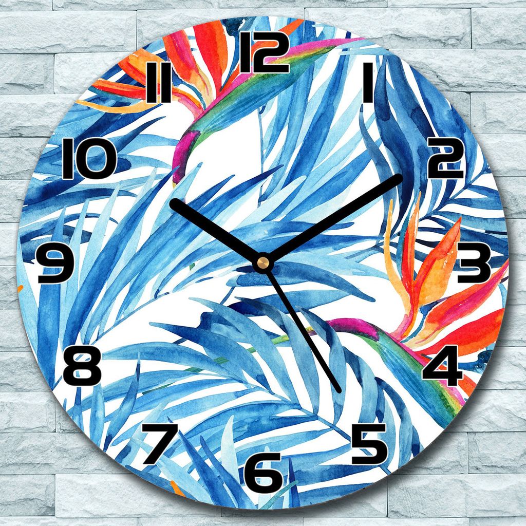 Wanduhr aus Glas Rund fi 30 Exotisches Tropische Quarz Deko Schlafzimmer Büro