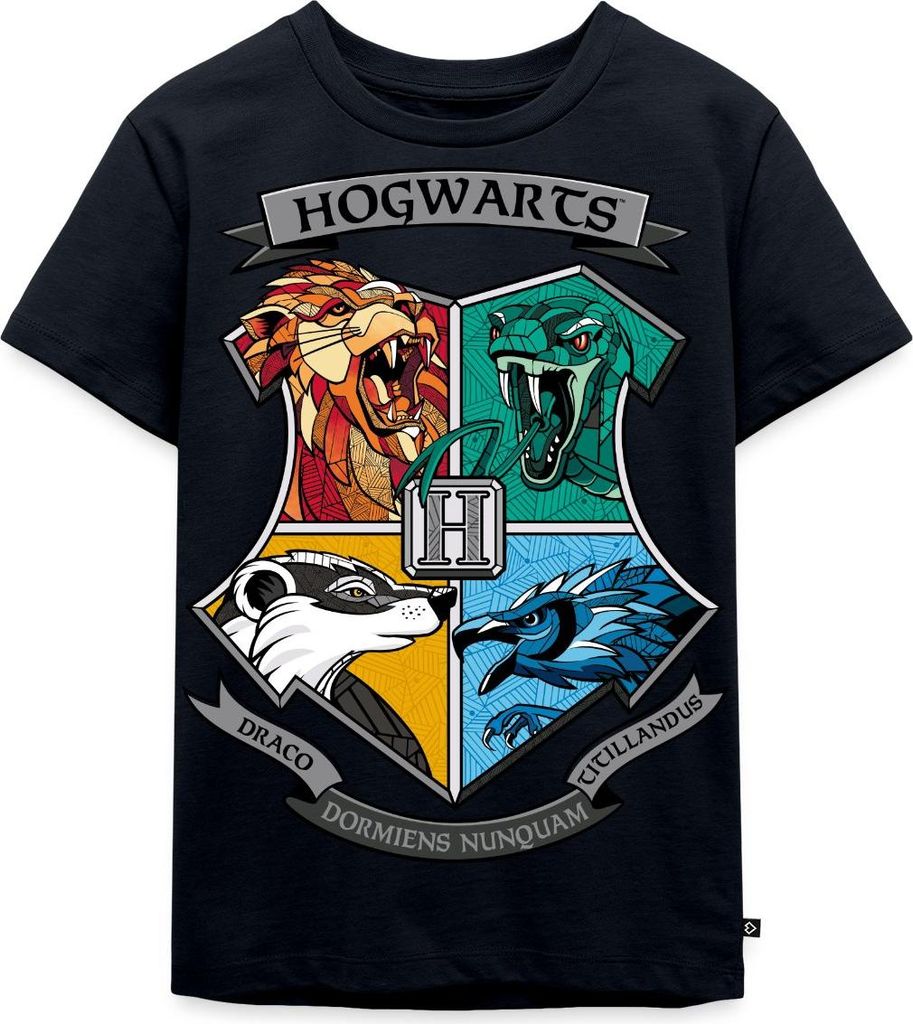 Spreadshirt Harry Potter Hogwarts Logo Tiere Der Häuser Kinder Premium T-Shirt, 98/104 (2 Jahre), Navy