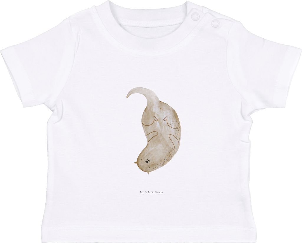 Mr. & Mrs. Panda Babyshirt Otter Kopfüber 0. - 6. Monat - Weiß - Geschenk, Süß, Baby Kurzarmshirt, Baumwolle Shirt, Organic T-Shirt, Kinder, Ni...