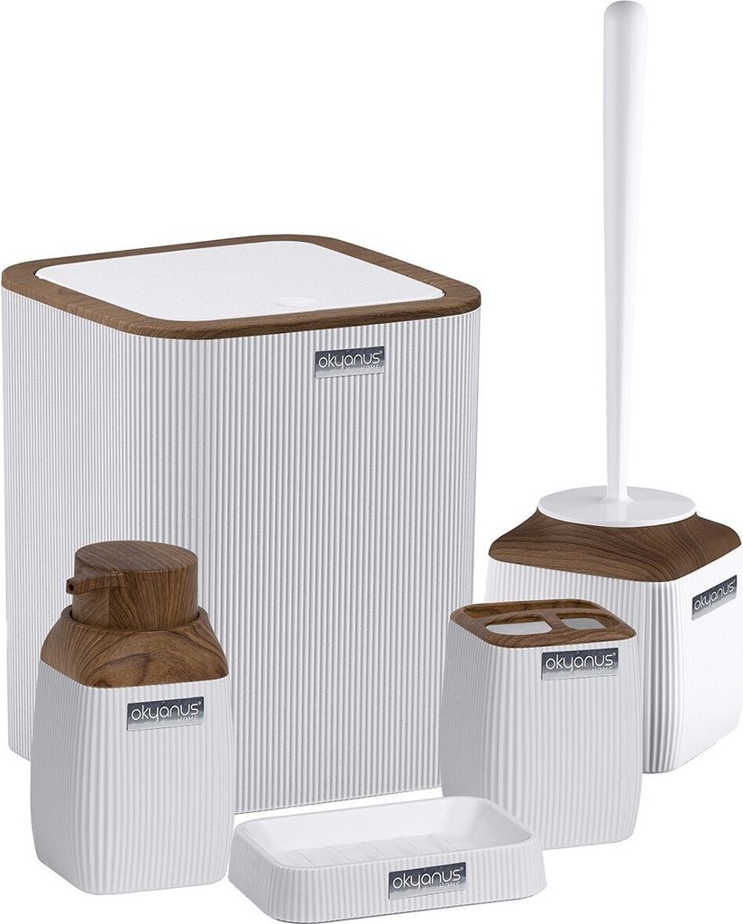 Badezimmer-Set – 5-teiliges Set, weiß/Holz Produktbild 