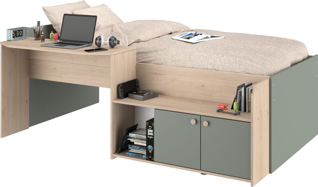 Lit combiné enfant 90x190/200 cm JADE - Chene / Vert Image du produit 
