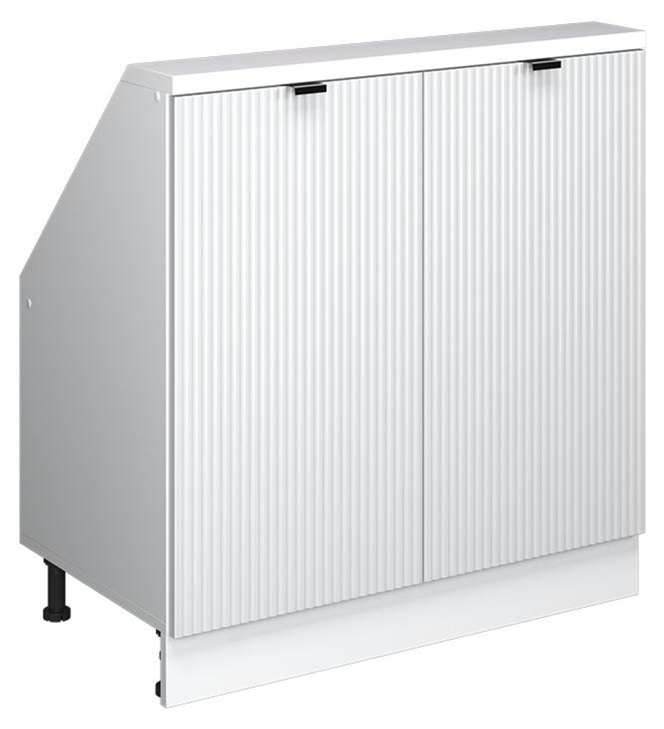 Vicco Küchenschrank für Dachschrägen R-Line, 80 cm mit 2 Türen, Weiß Riffel/Weiß