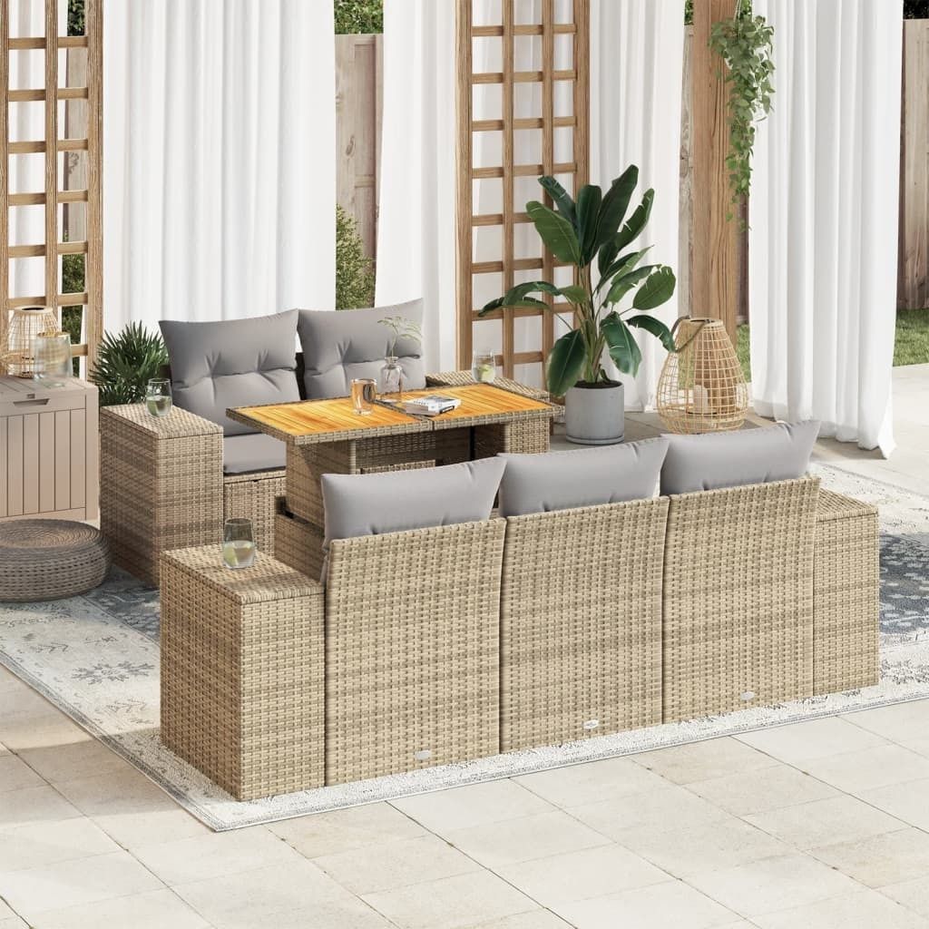 Maison Exclusive - 6-tlg. Garten-Sofagarnitur mit Kissen Beige Poly Rattan