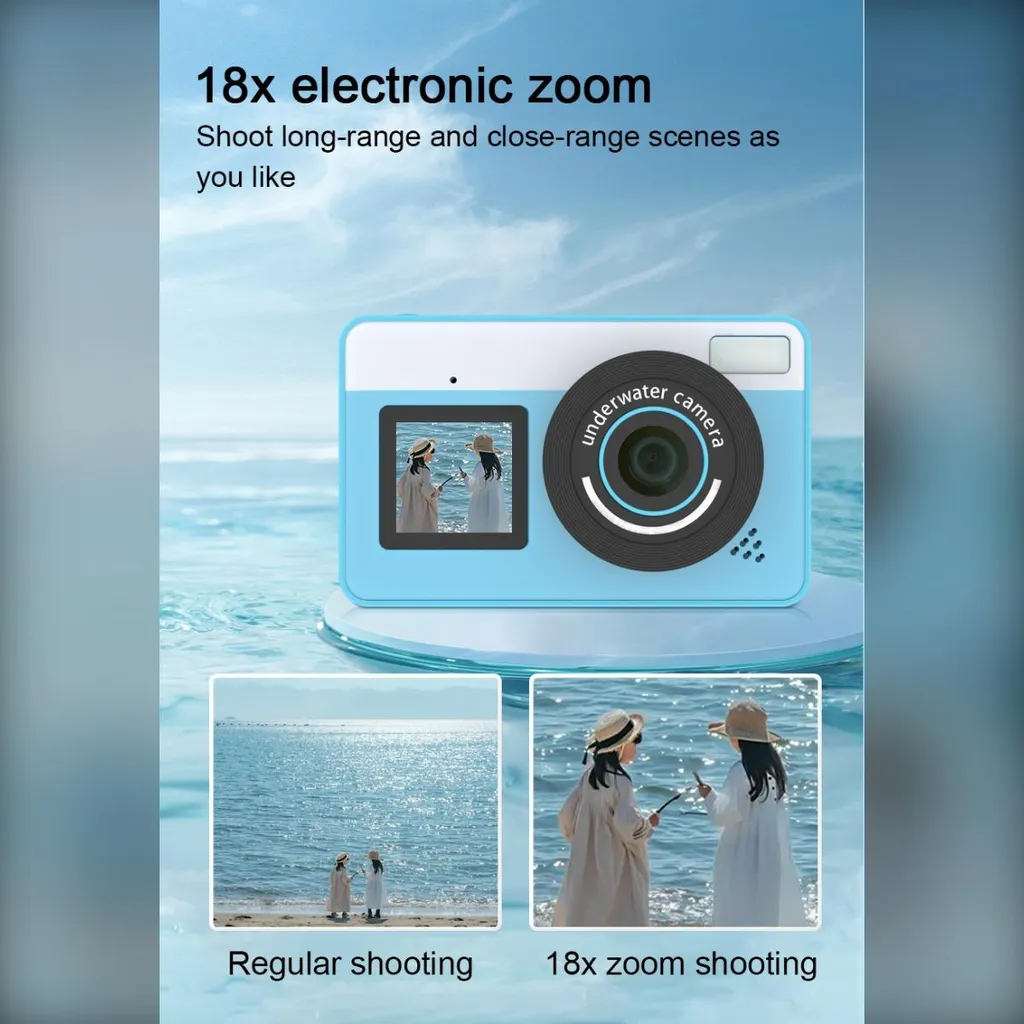 Caméra de plage étanche avec double écran LCD et format compact bleu INF - 2
