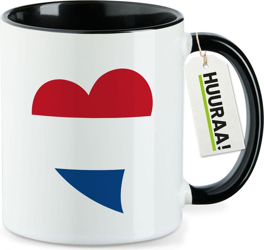 Huuraa Kaffeetasse Niederlande Flagge Herz 330ml Schwarz Keramik Kaffeebecher Geschenkidee