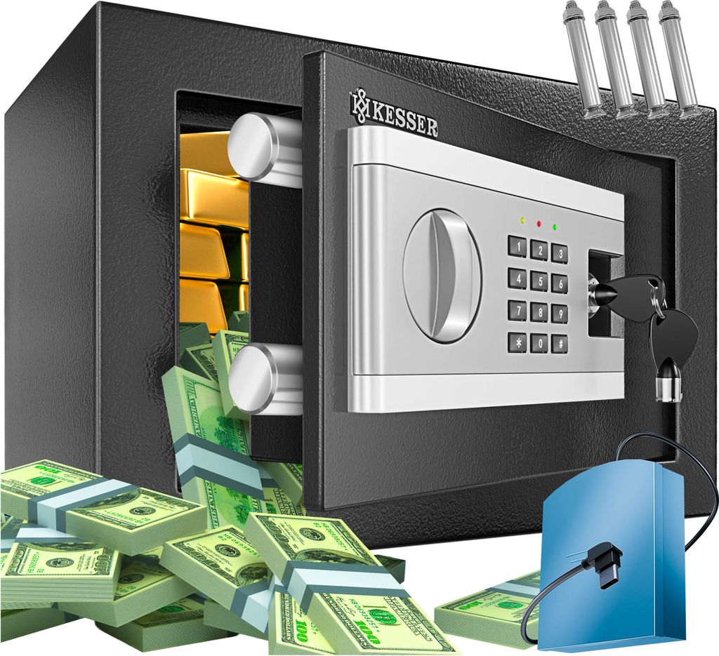 KESSER Elektr. Tresor | Inkl. Batteriebox | Elektronischer Safe | 3x Doppelbolzenverriegelung | Boden Wandtresor | Möbeltresor | Innenbeleuchtun...