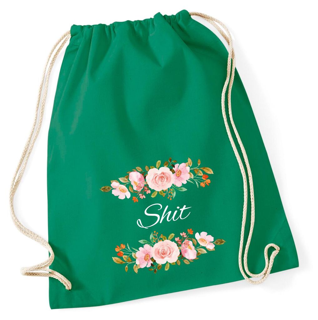 Huuraa Turnbeutel Shit englisch Blumen 12 Liter Kelly Green Baumwolle Rucksack Geschenkidee
