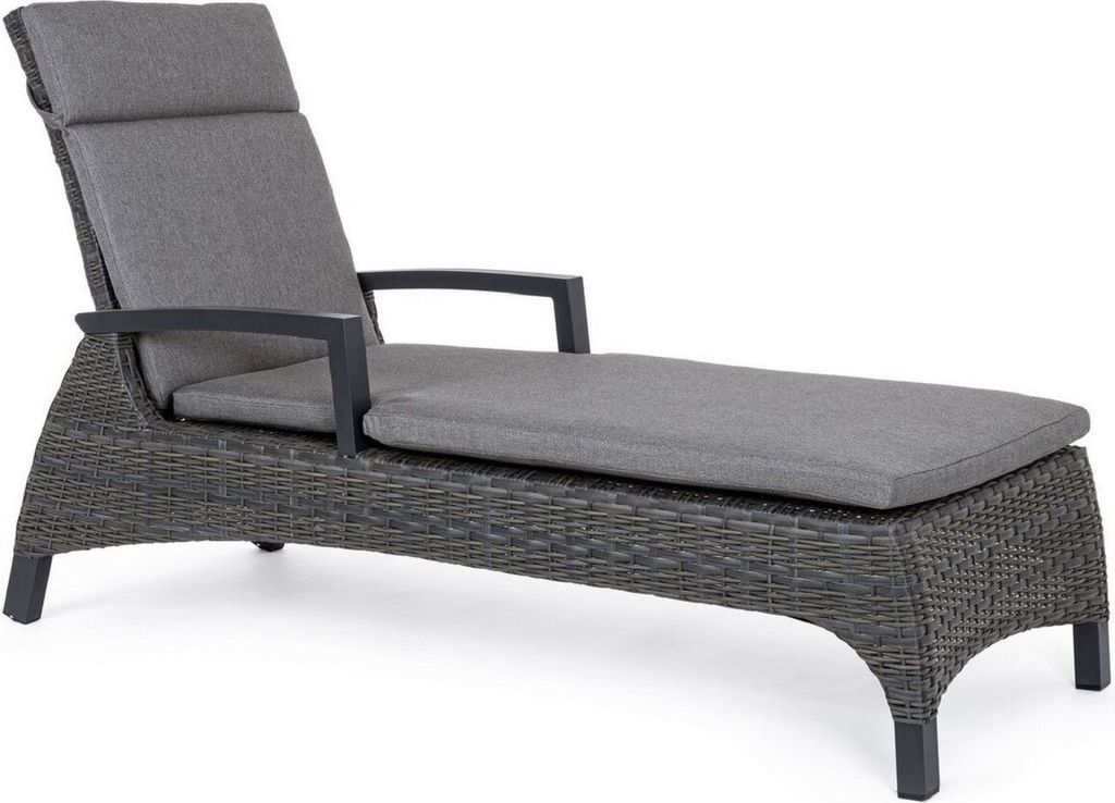 Casa Padrino Luxus Gartenliege Grau / Anthrazit 205 x 70 x H. 72-106 cm - Moderne Wetterbeständige Liege mit verstellbarer Rückenlehne und Armleh...
