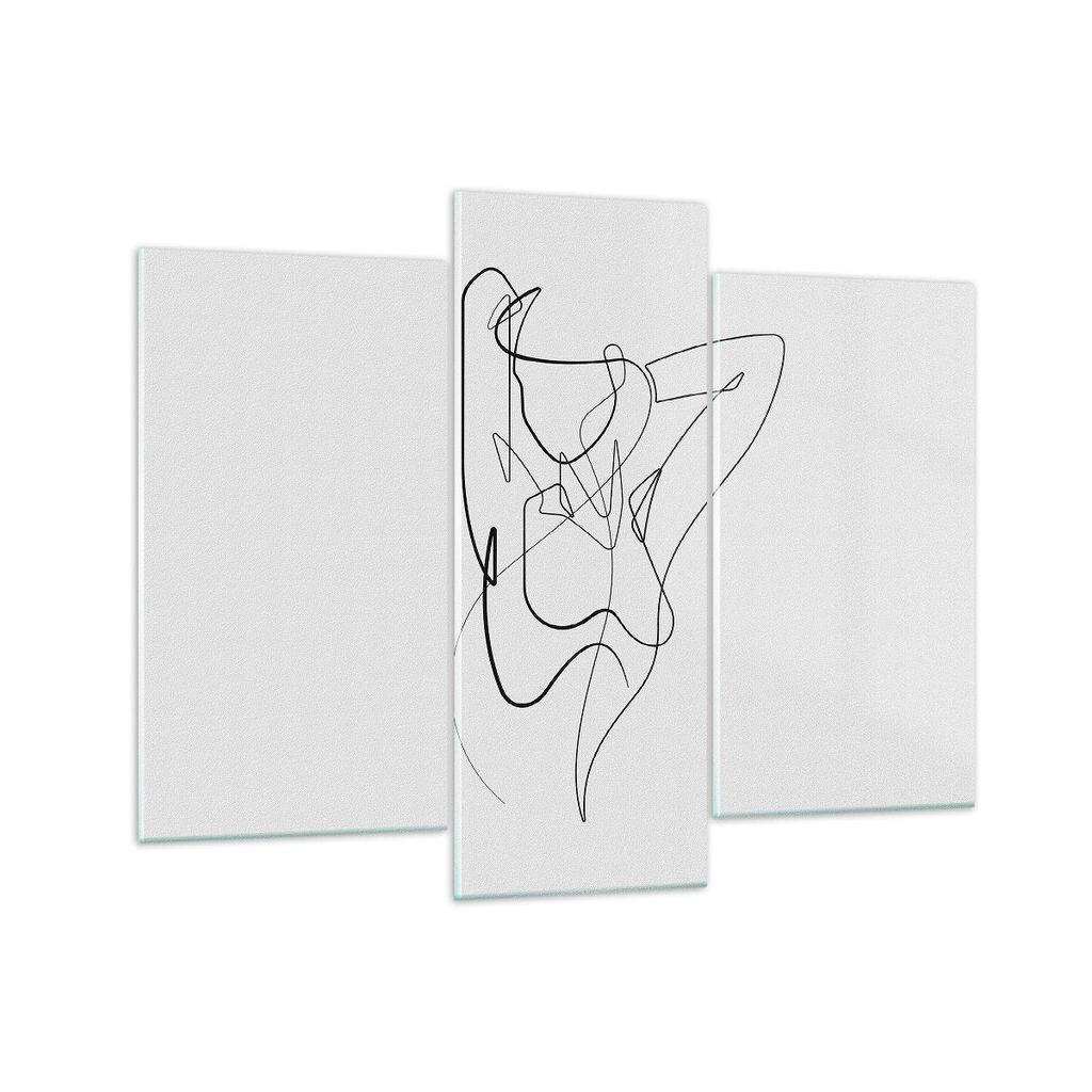 Bilder auf glas - 3 Teile - Frau Bleistift Linie - 130x100cm - Glasbilder - Wandbilder - Bilder - zum Aufhängen bereit - Wanddekoration aus Glas -...