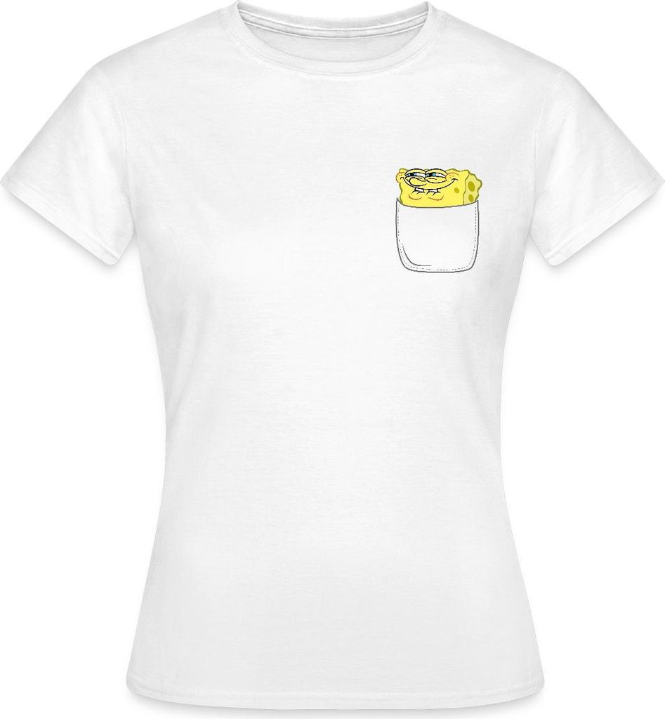 Spreadshirt SpongeBob Schwammkopf Brustmotiv Fanartikel Frauen T-Shirt, XXL, Weiß