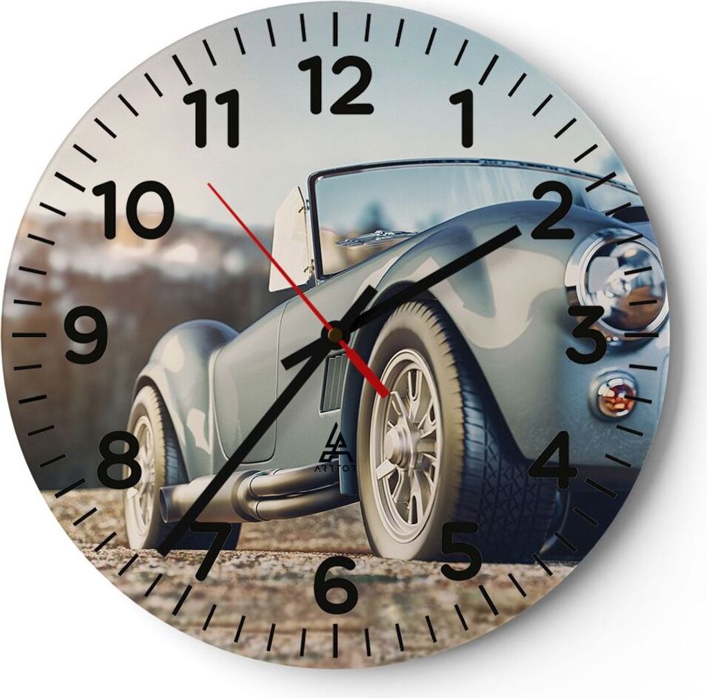 Wanduhr - Rund - Glasuhr - Kobra Sport Auto - 40x40cm - Schleichendes Uhrwerk - Lautlos - zum Aufhängen bereit - Dekoration Modern - Wanddekoratio...