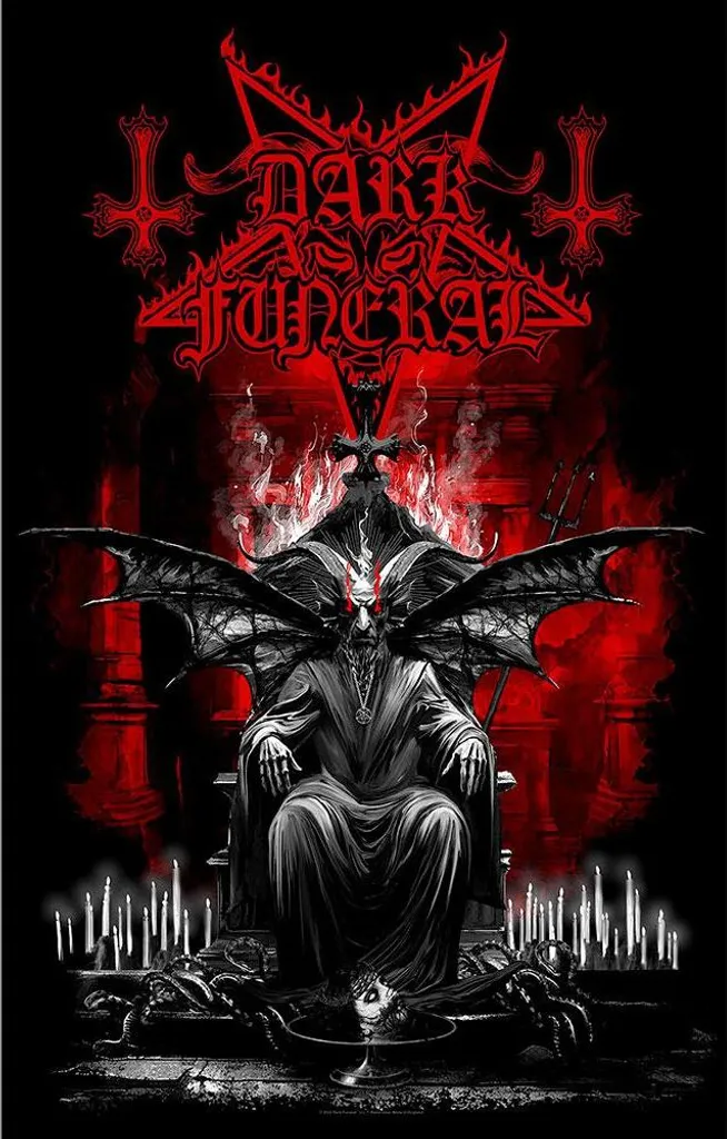 Tenture Murale Dark Funeral Baphomet Grand Format en Tissu Noir/Rouge