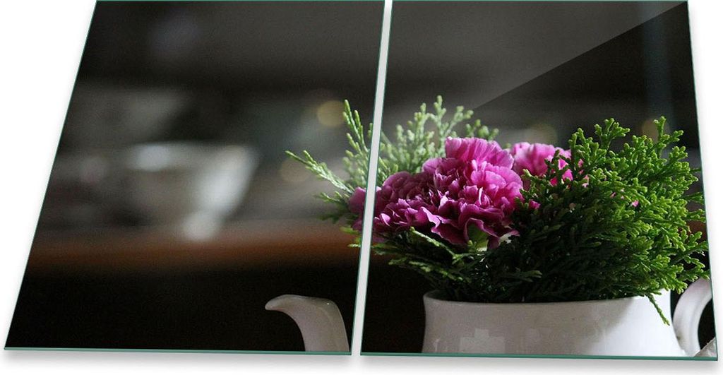 Herdabdeckplatte Glaskeramik 2-Teilig 2x40x52 Blumen Grün Abdeckung Spritzschutz Glas