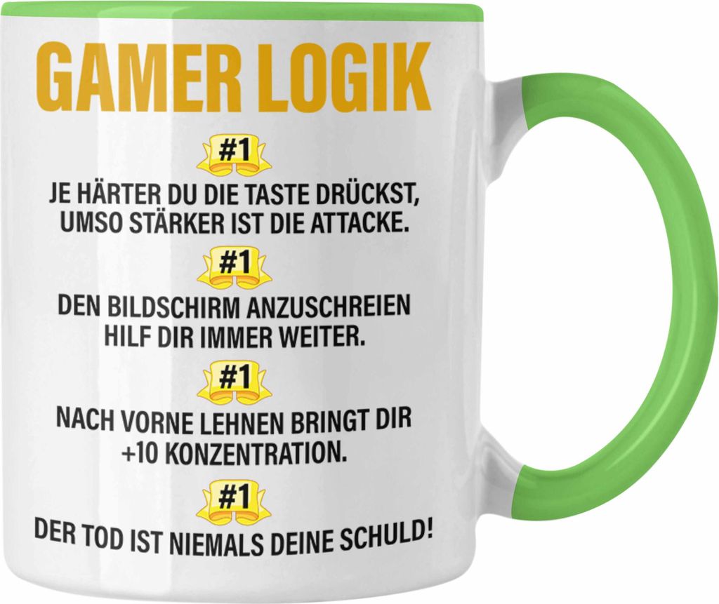 Trendation - Gamer Tasse Geschenk Jungs Jungen Zocker Mitbringsel Männer Tassen Zocken Gaming Geschenkideen PC Kinder Zubehör Spruch Lustig (Grün)