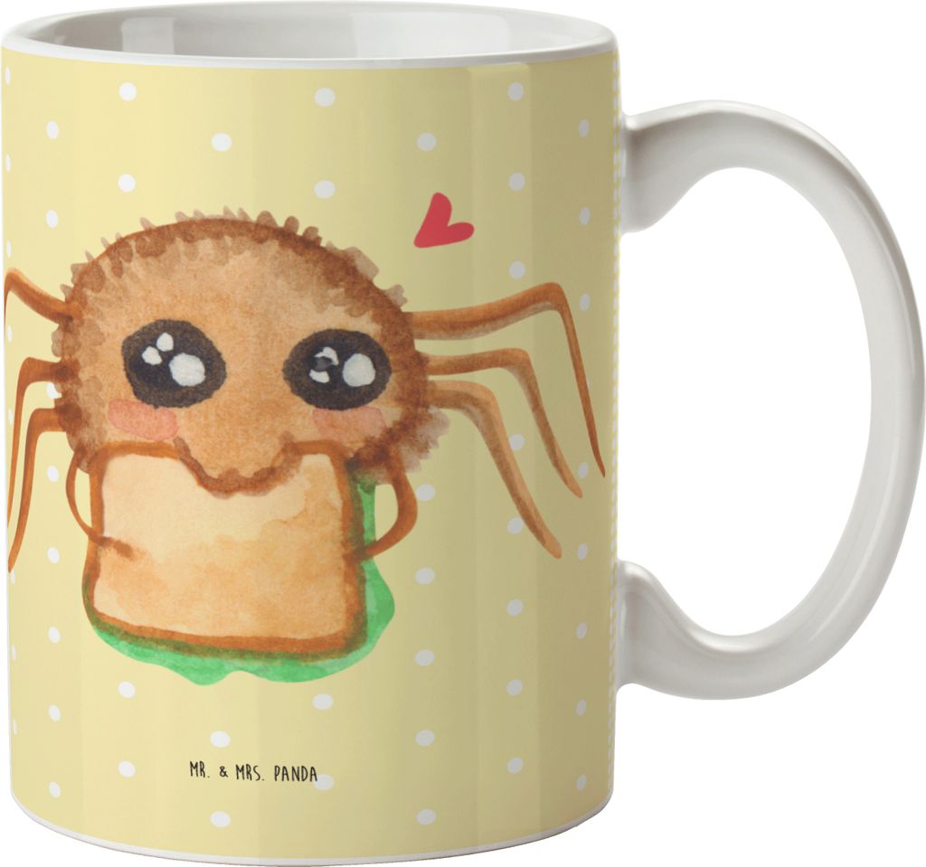 Mr. & Mrs. Panda Kaffeebecher Spinne Agathe Sandwich - Gelb Pastell - Geschenk, Hunger, Teetasse, Merchandise, Glück, Hungrig, Trinkbecher, Lebens...