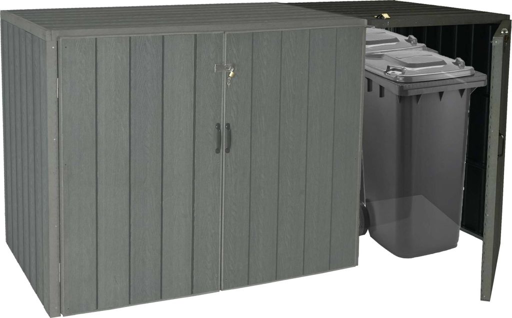XL 1er-/2er-WPC-Mülltonnenverkleidung Erweiterung MCW-J28, Premium Mülltonnenbox, Metall Holzoptik grau