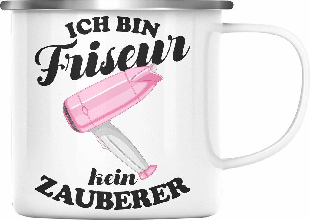Trendation - Friseur Emaille Tasse Geschenk Zuebhör Geschenkideen Friseursaloneröffnung Frisörin Emaille Tassen Emaille Emaille Tasse Spruch Fri...