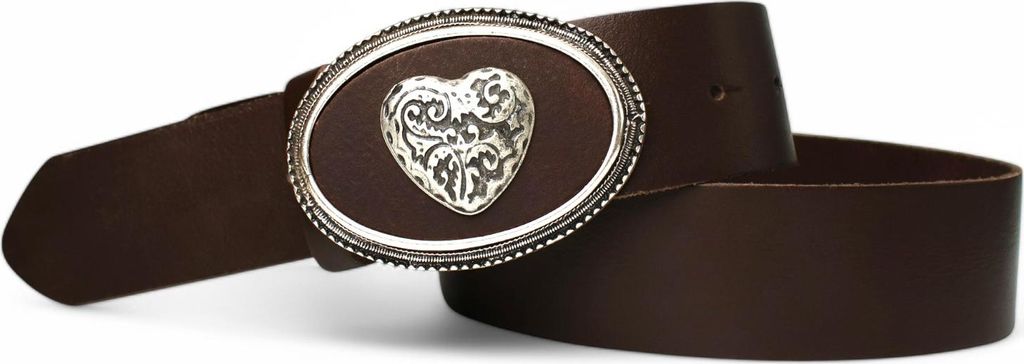 FRONHOFER Trachtengürtel für Damen, Herz Gürtelschnalle, 4 cm Ledergürtel
