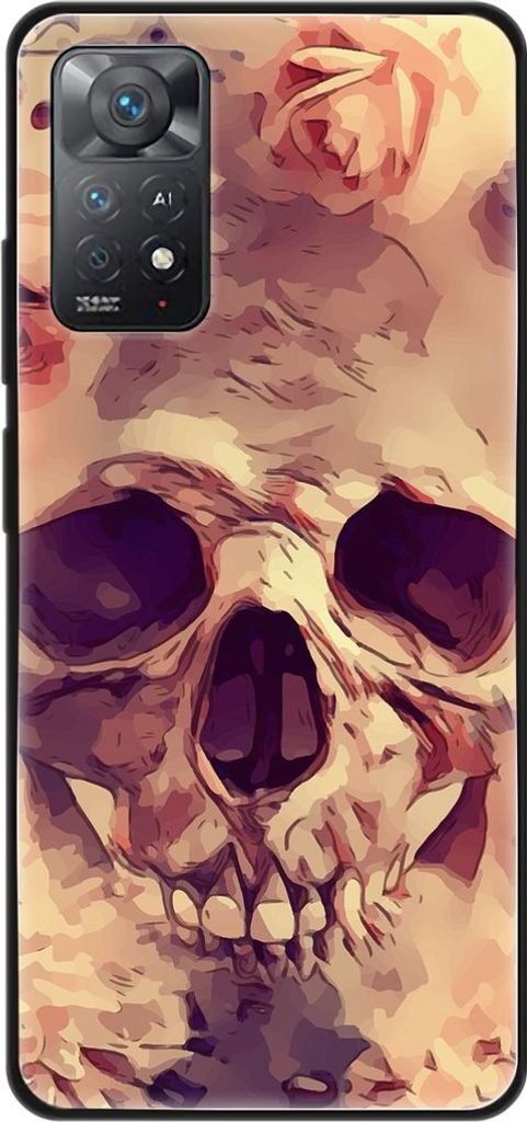 König Design Hülle kompatibel mit Xiaomi Redmi Note 11E Pro Kunststoff Soft Handyhülle - Handy Case Blumen Totenkopf