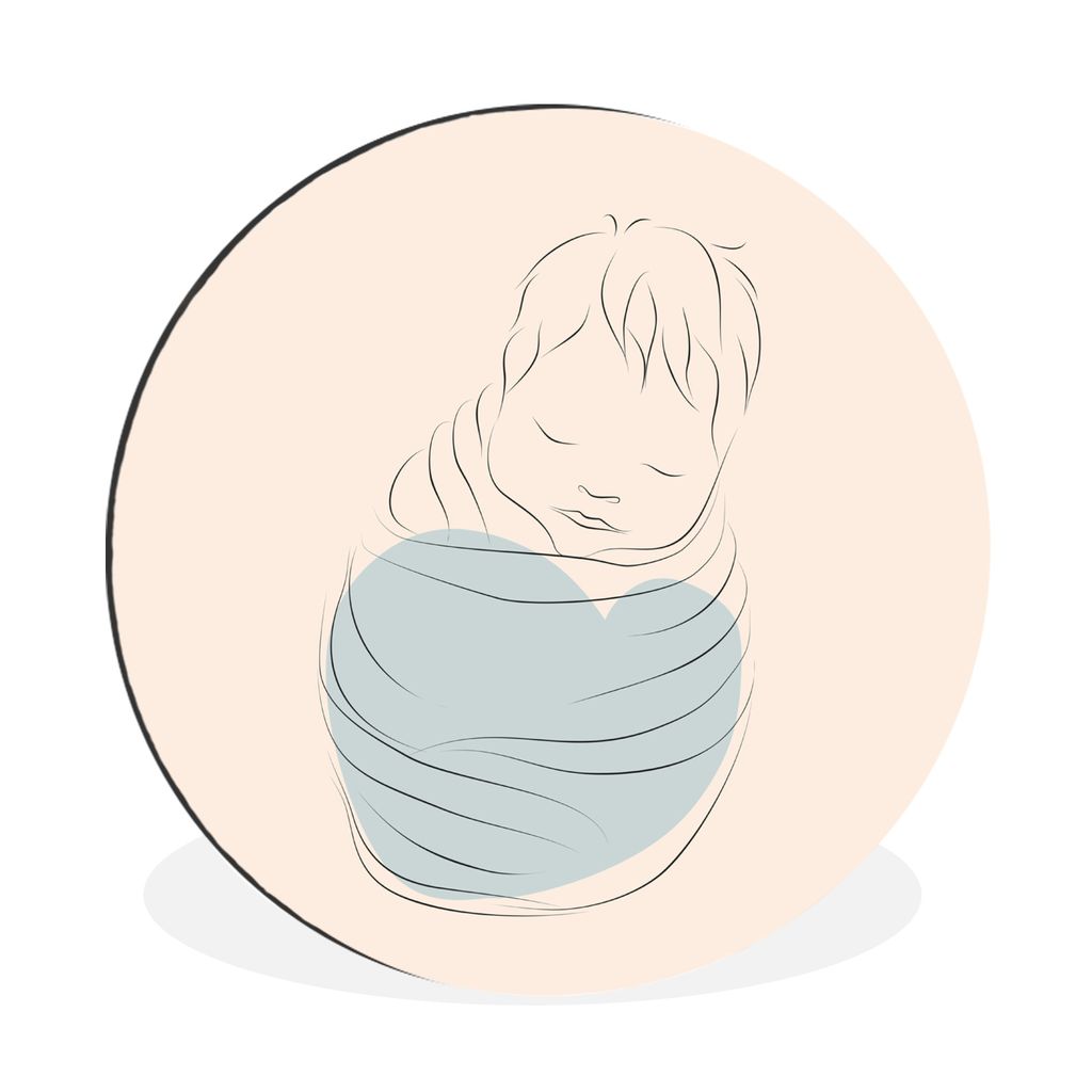 MuchoWow Aluminium Wandkreis Baby - Pastell - Strichzeichnung Ø 30 cm Wanddeko Modern Wohnzimmer - Wand Bild - Wohnzimmer - Runde Bilder - Alubi...