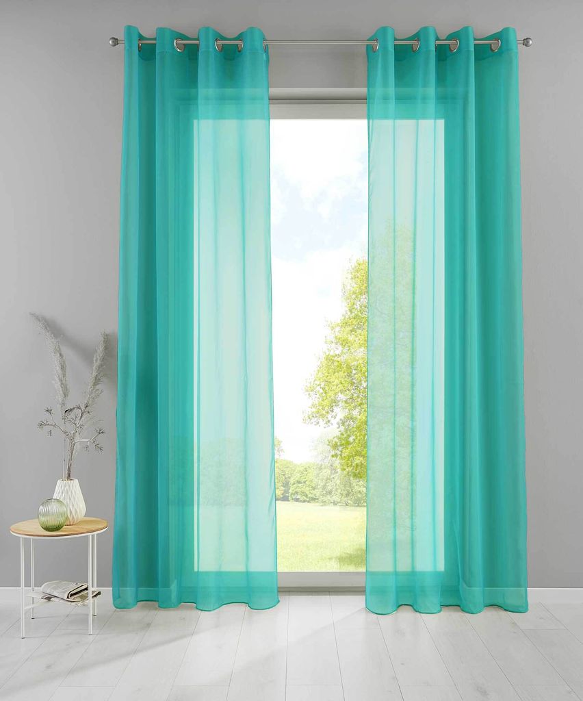 2er Set Ösengardinen HxB 280x140 cm BlauTürkis Transparent »Basel« Gardine Bleiband Store Vorhang, 20332TR2