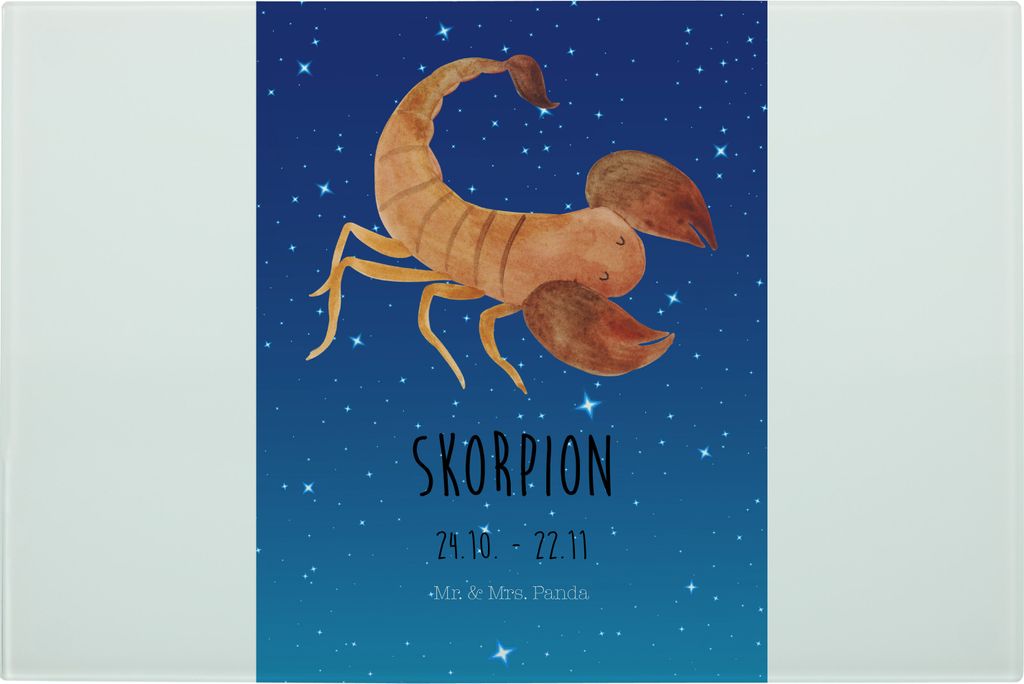 Mr. & Mrs. Panda Hackbrett Sternzeichen Skorpion Classic - Sternenhimmel Blau - Geschenk, schneidbrett, Schneidplatte Glas, November, Schneidebrett...
