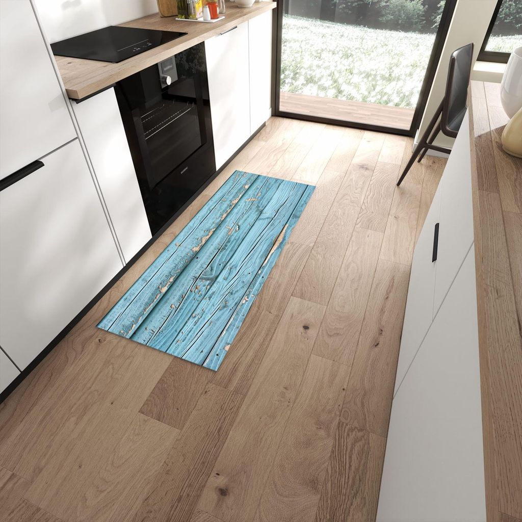 Küchenteppich 60x150cm rutschfest & abwischbar PVC Läufer - Verwittertes Holz