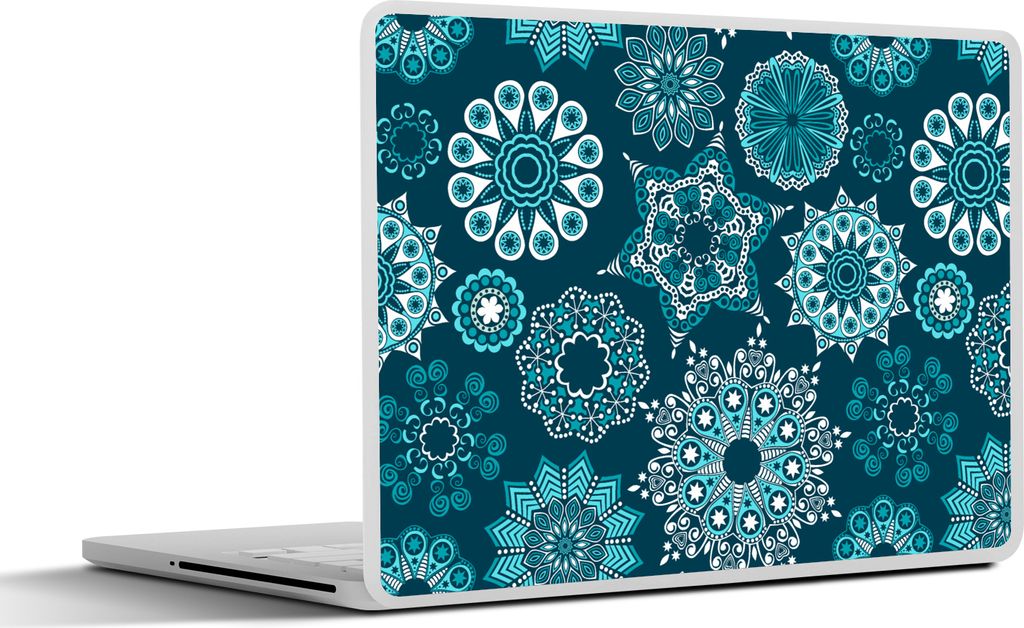 MuchoWow Laptop Aufkleber Sticker Cover Schneeflocke - Luxus - Blau - Silber - Design 32.5x23.5 cm - Sticker für Laptop - Selbstklebend