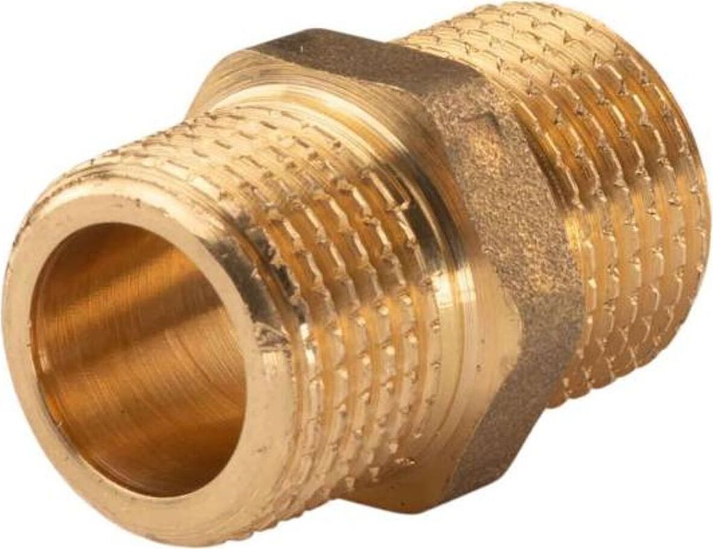 Messing Gewinde-Fitting Doppelnippel mit Langgewinde 1/2'AG - 1/2'AG (DN 15), schwere Ausführung