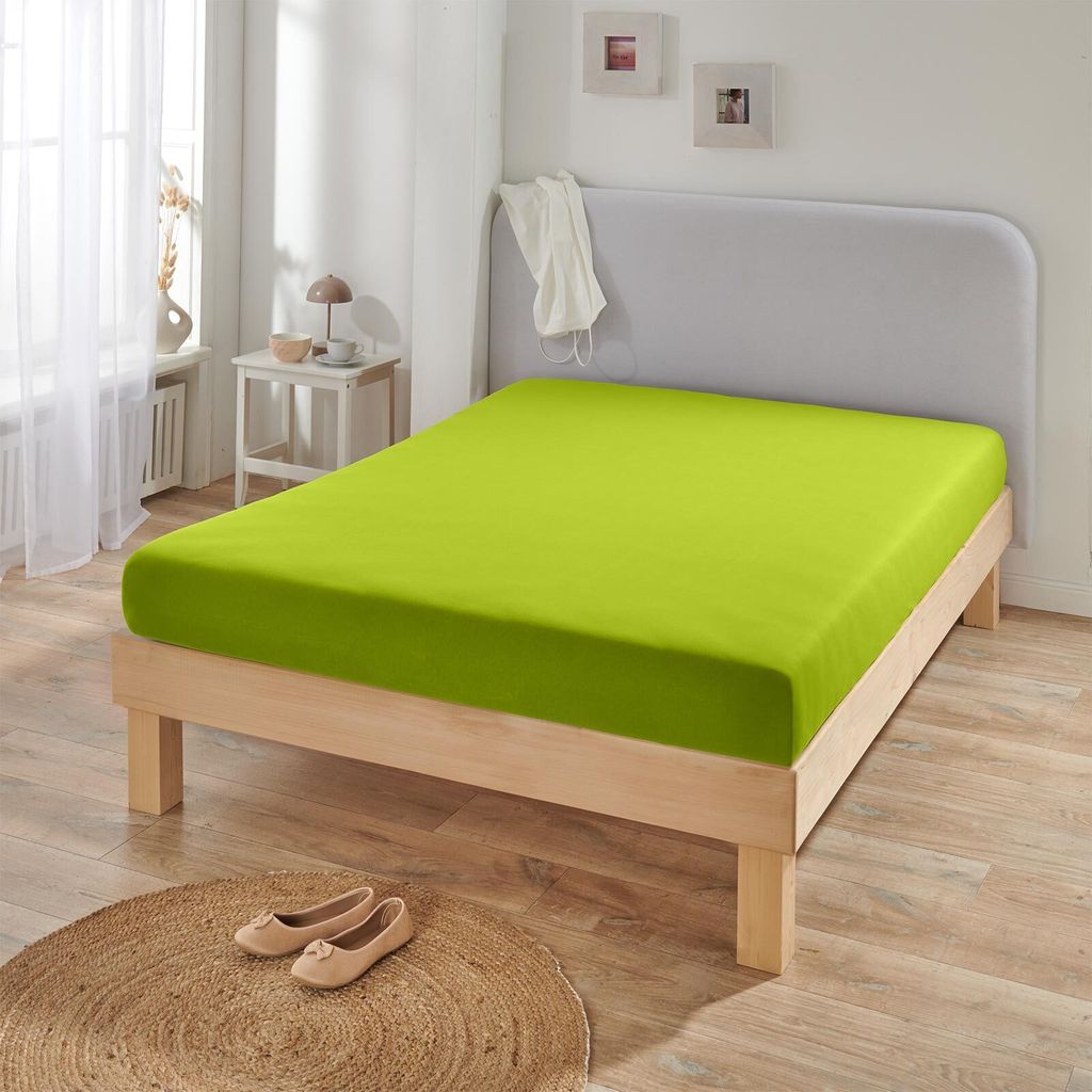 Bettwaren-Shop Jersey-Elasthan Spannbettlaken Multi-Stretch 180x200 - 200x220 cm apfelgrün