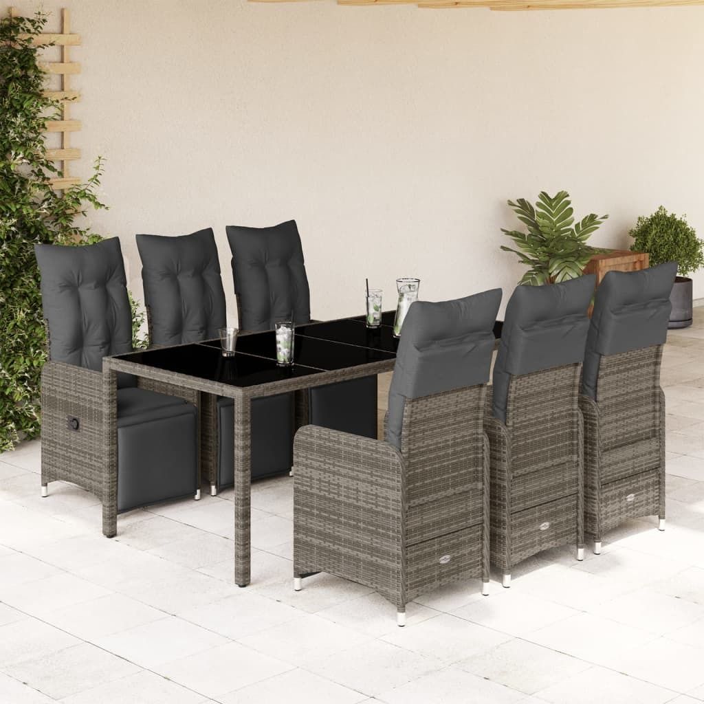 Maison Exclusive - 7-tlg. Garten-Bistro-Set mit Kissen Grau Poly Rattan