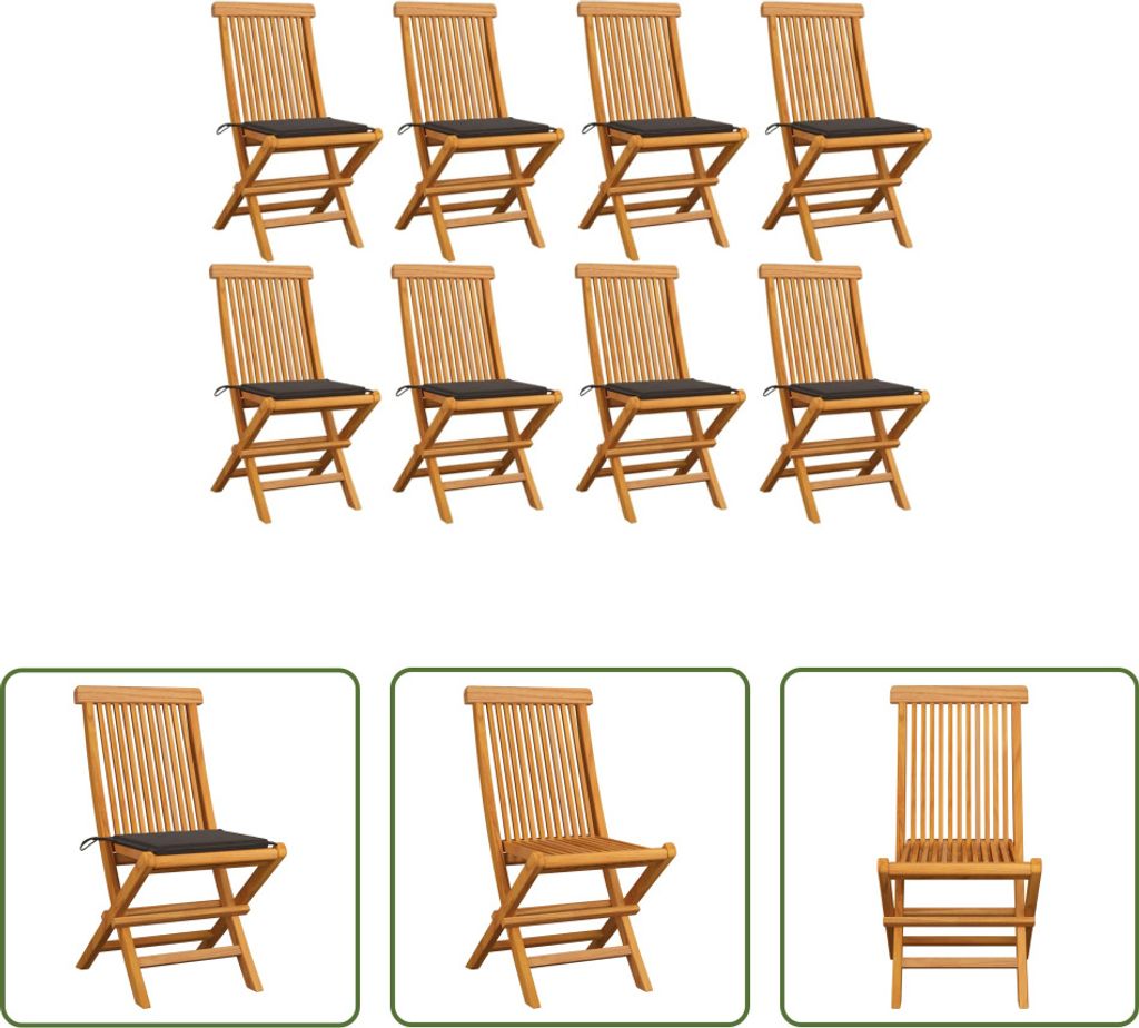 The Living Store Gartenstühle mit Taupe Kissen 8 Stk. Massivholz Teak