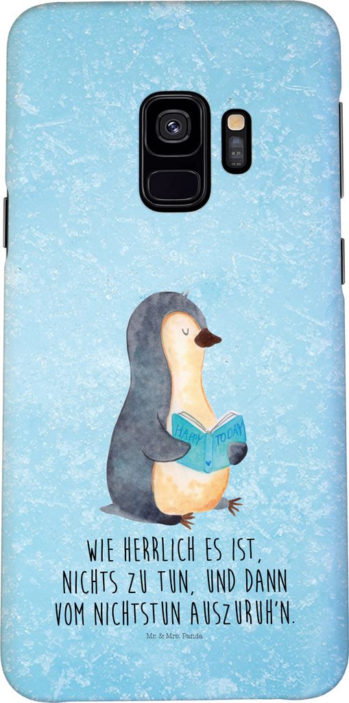 Mr. & Mrs. Panda Samsung Galaxy S9 Handyhülle Pinguin Buch - Eisblau - Geschenk, Lesen, Cover, Handy Schutzhülle, Urlaub, Freizeit, Hülle, Smart...