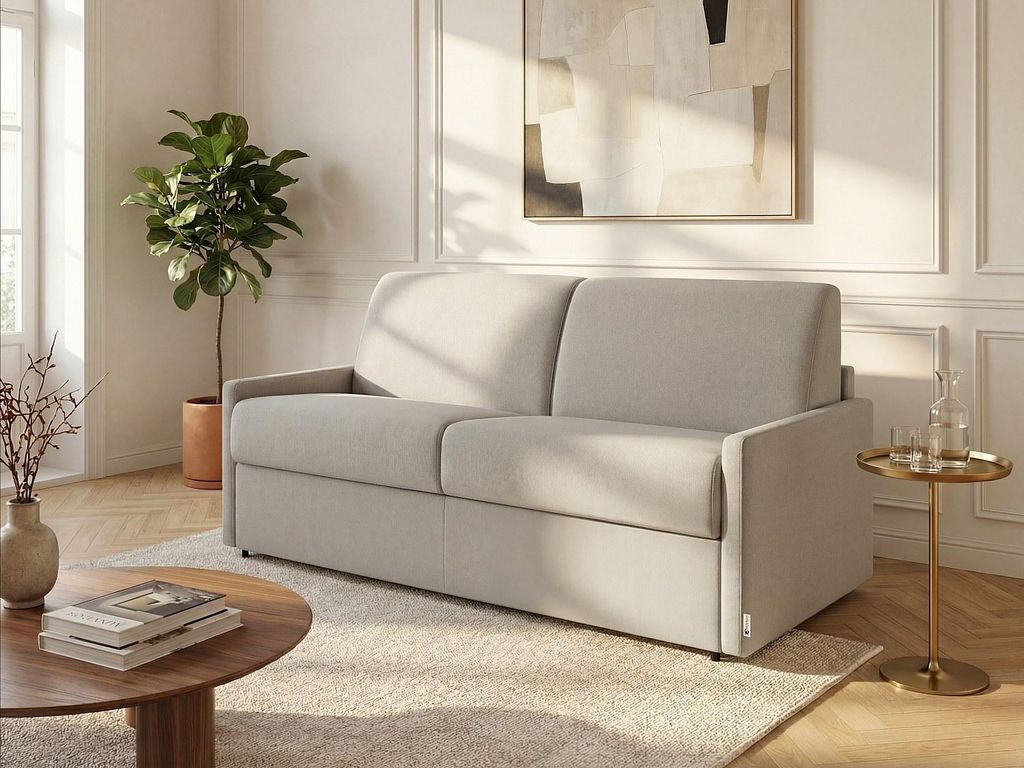 Vente-unique CALIFE, Sofabett, Schlafzimmer, Beige, 3 Sitz(e), Biege, Polyester