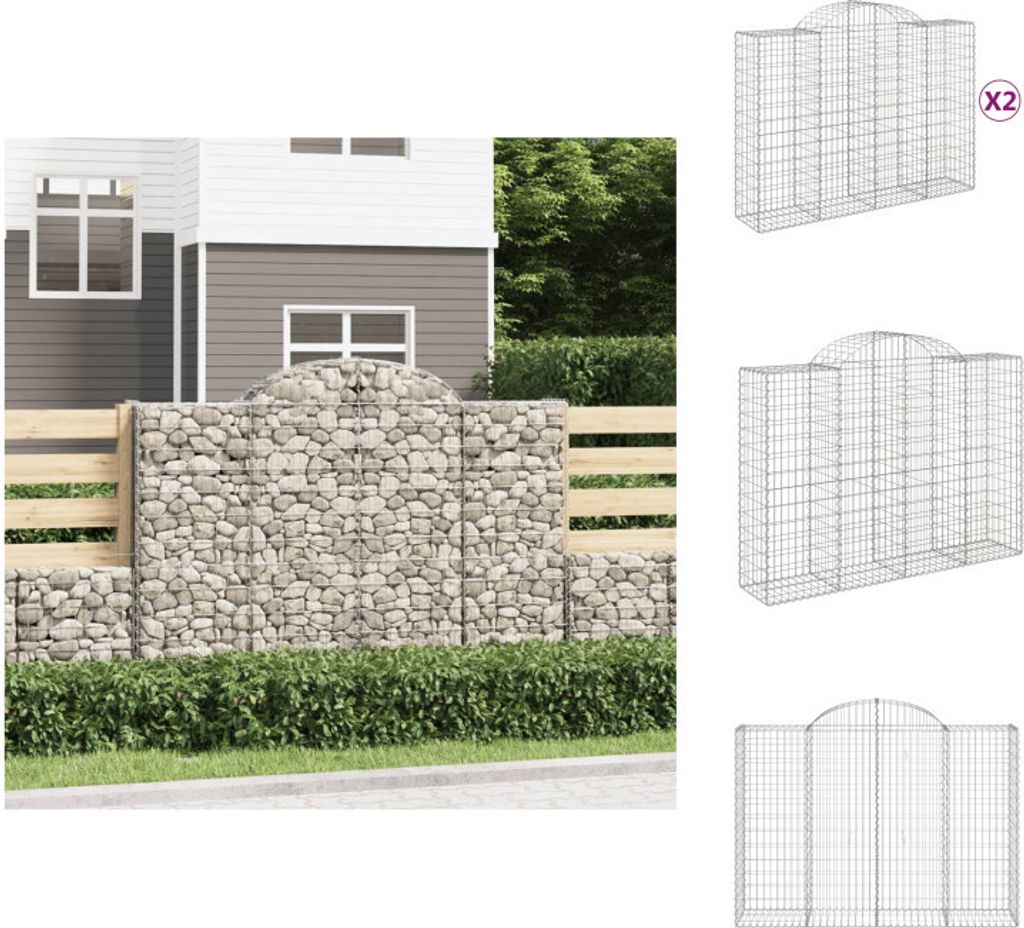 vidaXL Gabionen mit Hochbogen 2 Stk. 200x50x140/160cm Verzinktes Eisen - Blumentöpfe & Pflanzgefäße