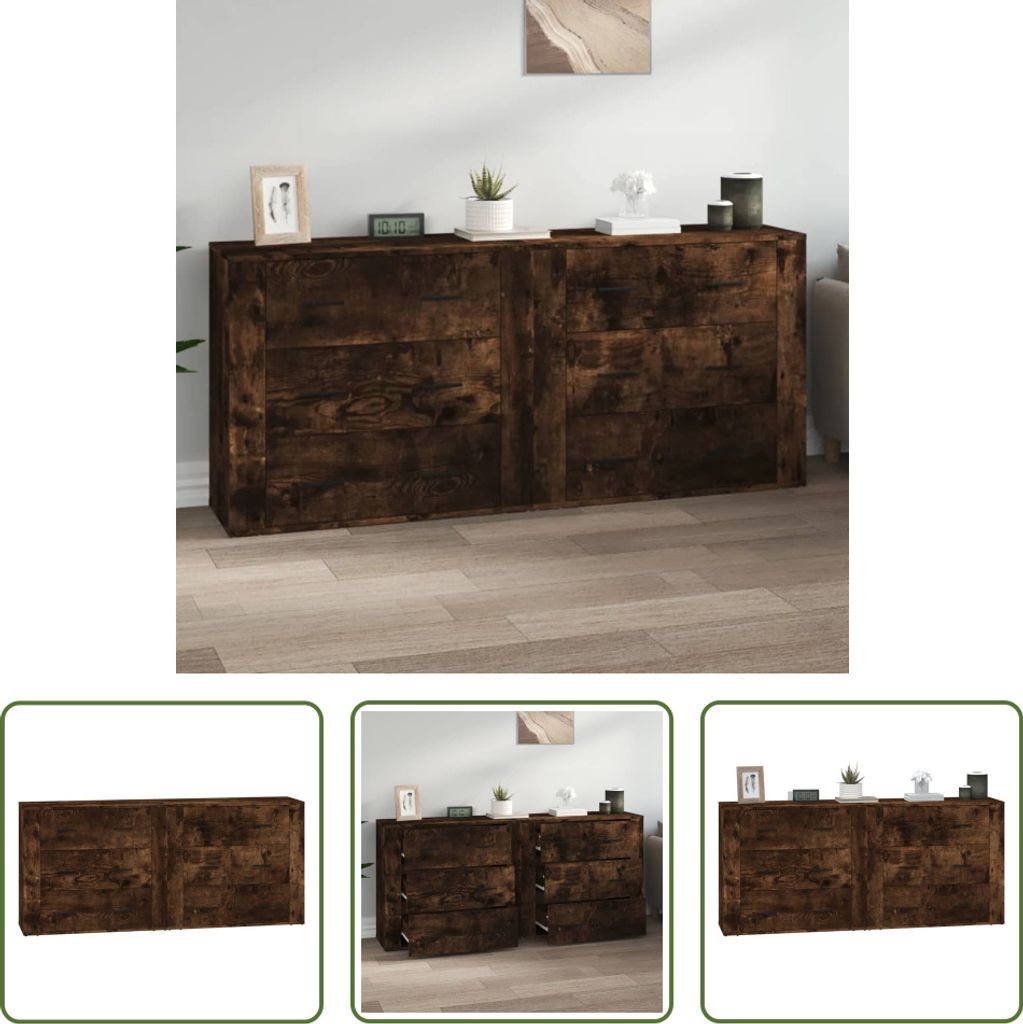 The Living Store Sideboards 2 Stk. Räuchereiche Holzwerkstoff