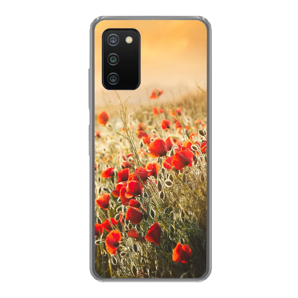 MuchoWow Handyhülle Schutzhülle Hülle für Samsung Galaxy A03s Sonnenstrahlen über einem Mohnblumenstrauß Silikon Softcase Handy Hülle - Sc...