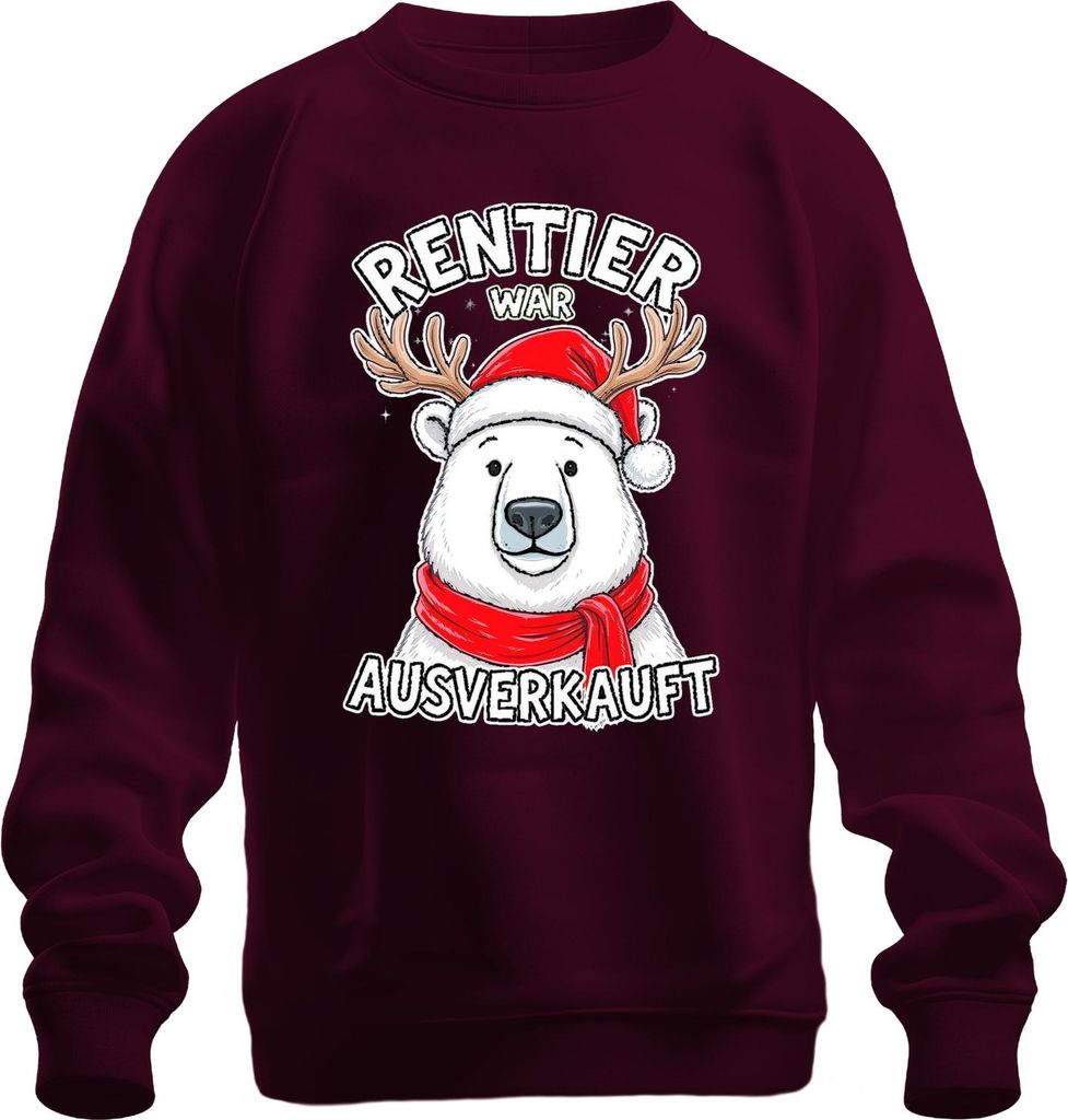 Rentier war t Weihnachten Geschenk Eisbär lustig Retro Uni Sweatshirt Pullover, Burgundy, S