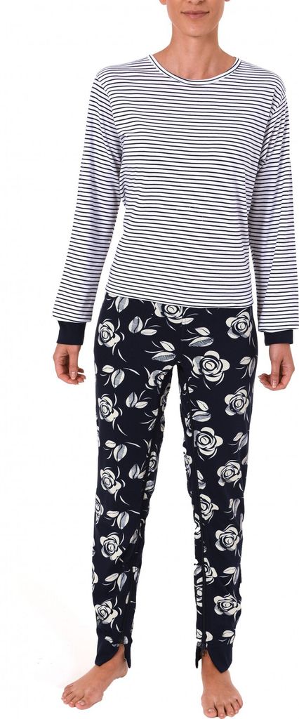 Damen Pflegeoverall langarm mit Reissverschluss am Rücken und am Bein 57221 ; Ringel creme , L