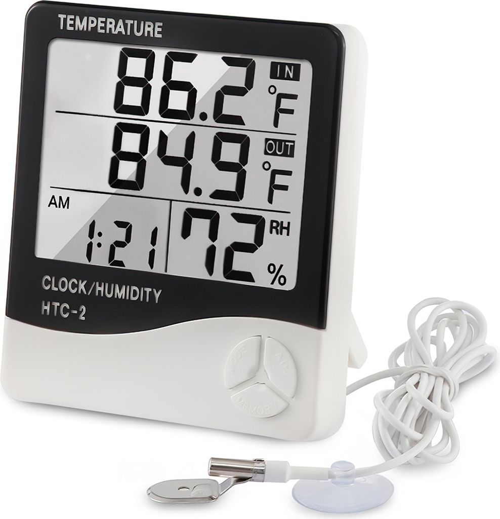Digitales Thermometer und Hygrometer mit Sensor – Innenraum-Uhr zur Messung von Temperatur und Luftfeuchtigkeit in Celsius und Fahrenheit