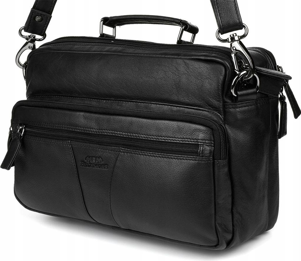 Sac à bandoulière en cuir pour homme, horizontal, noir, Image du produit 