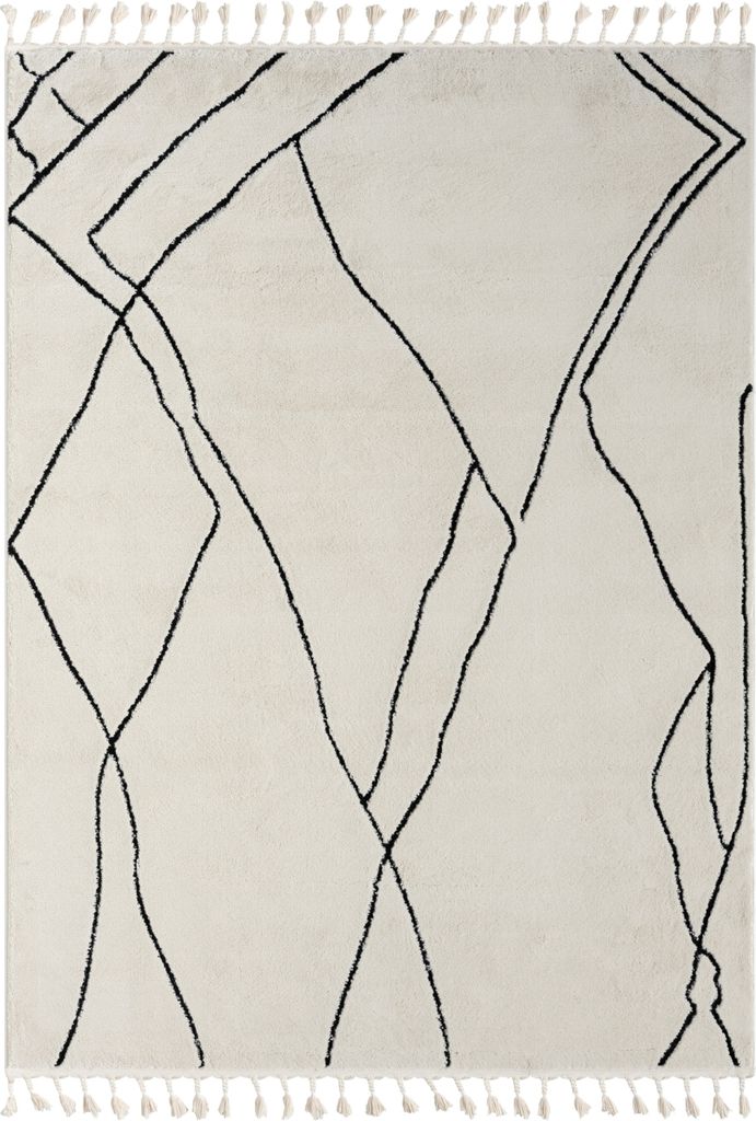 MY-RUG Teppich, Lovis, 240x190, Weiß, Hochflor-Teppich, modern, marokkanisches Design, flauschig weich, Skandi-Muster, rechteckig