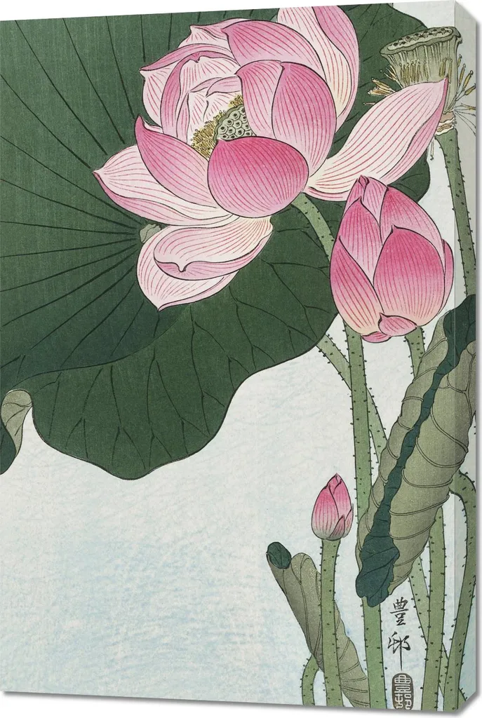 Quadro Fiori di Loto 60x90 Koson: Arte Orientale Vintage per Casa